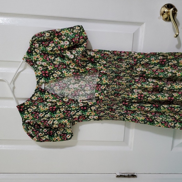 AFRM Green Garden Jamie Floral Puff Sleeve Open Back Midi Dress XS - Picture 7 of 12